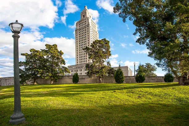 louisiana state capital with green flowery landscape